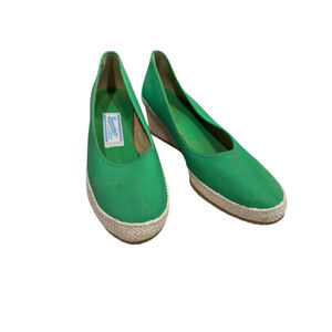Vintage 1970’s Browsabouts Wedge Espadrilles Size 6.5M Green Canvas Shoes